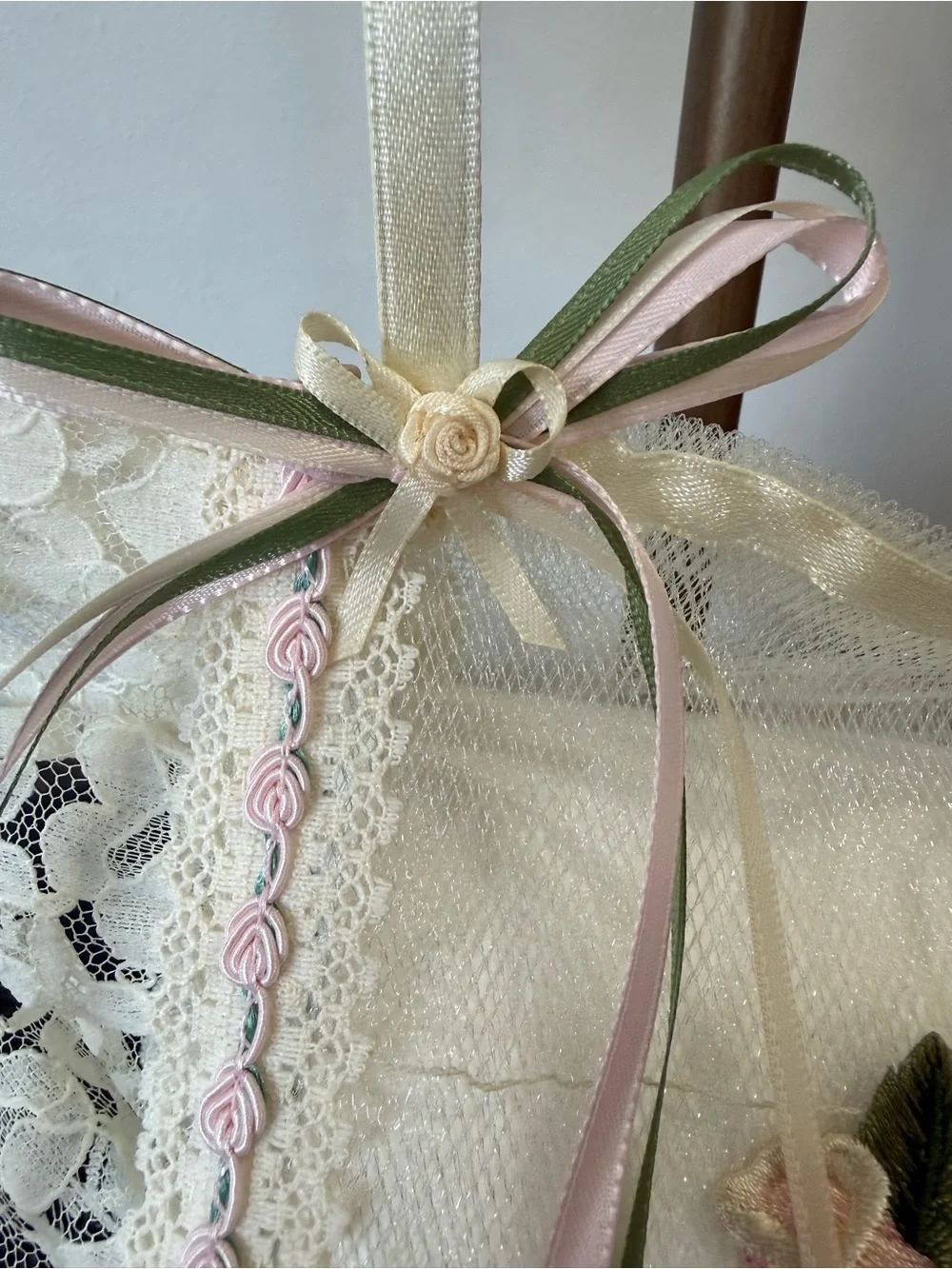 Hand Crafted Cream and Pink Floral Hand Towel & Spare Toilet Paper Holder